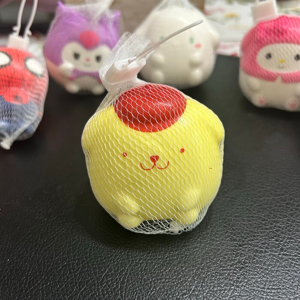 Sanrio Pompompurin Squishy Stress Relief Toy Mini Figurine w/ Mesh Bag New